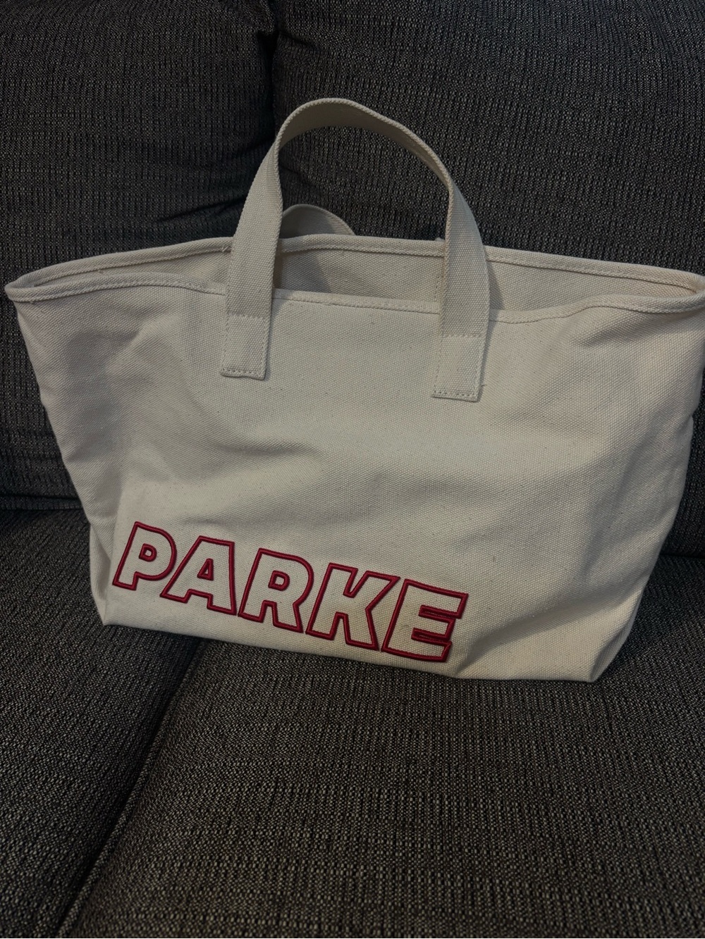 Parke Cream Canvas Tote with Red Logo